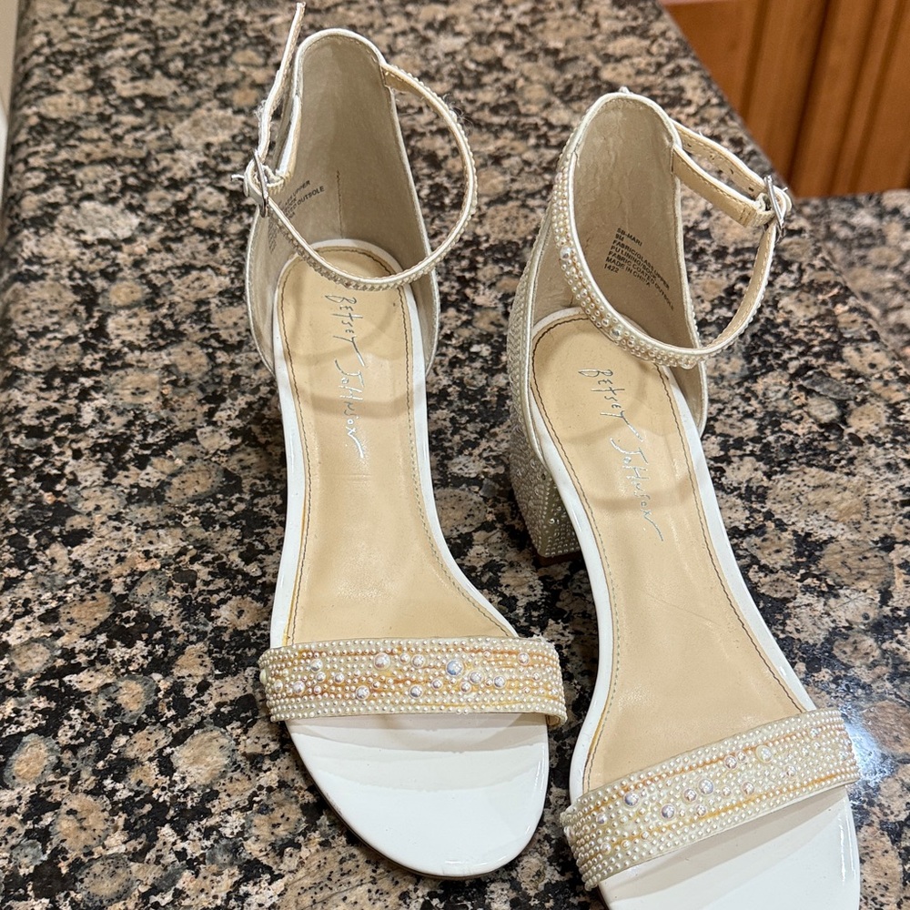 Betsey Johnson White and Gold Heels